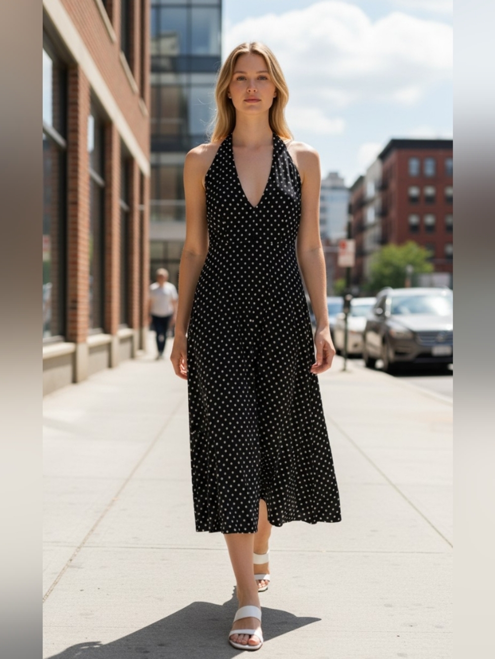 TALBOTS Black Polka Dot Halter Midi Dress SIZE SMALL